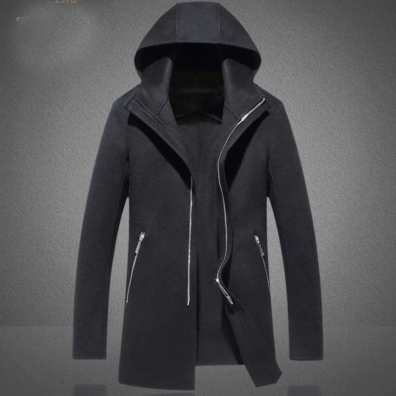 

Winter Jacket Long Section of The Hooded Cloak Cape Cardigan Hoodie Jacket Men Black Coat