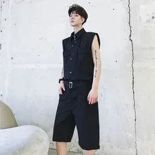 Мужские летние тонкие повседневные Комбинезоны без рукавов брюки мужские уличные хип хоп готические шаровары прямые брюки с эластичной резинкой на талии