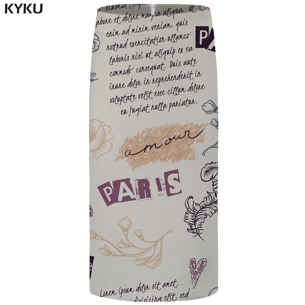 

KYKU France Skirts Women Character OL Sexy elegant skirt Flower Hip Pencil Funny Ladies skirts 2018 new Knee Length