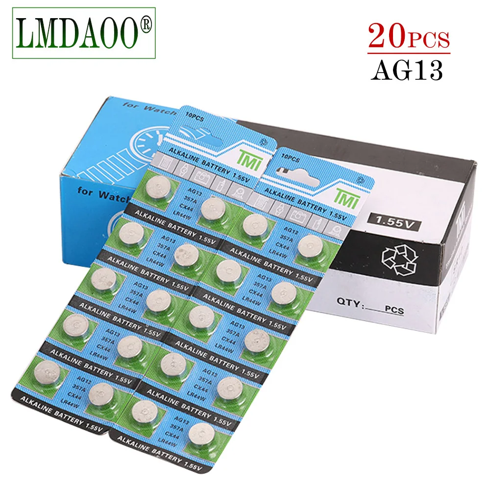 20 шт. литиевые батареи AG13 + 1 5 В LR44 L1154 RW82 RW42 SR1154 SP76 A76 357A ag13 SR44 AG 13|Часовые батарейки| |