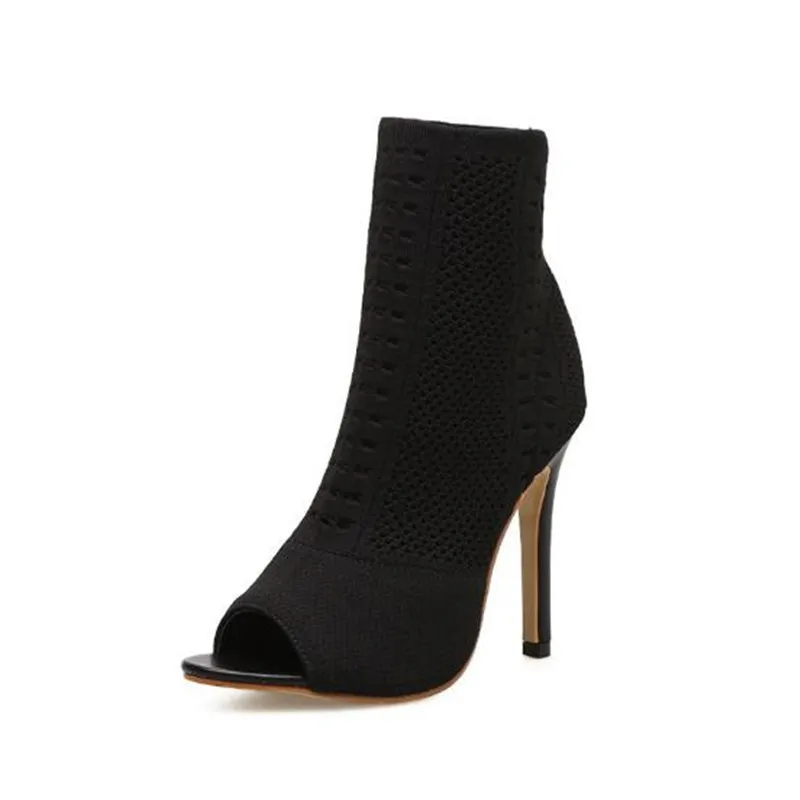 

Beige Green Ladies Open Toe Short Boots Elastic Boots Small Hole Hollow Out Breathable Dress Women Boots Pumps