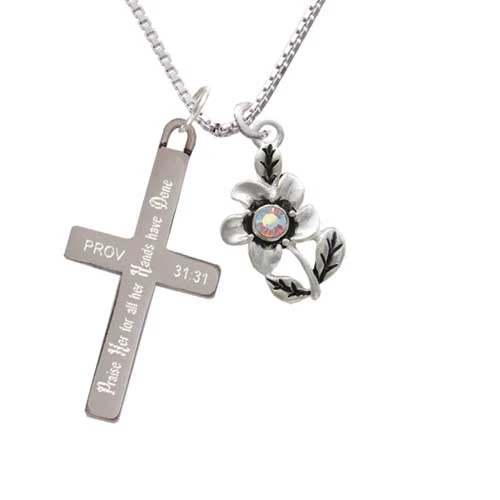 Flower with AB Crystal - Praise Her - Cross Necklace (1)