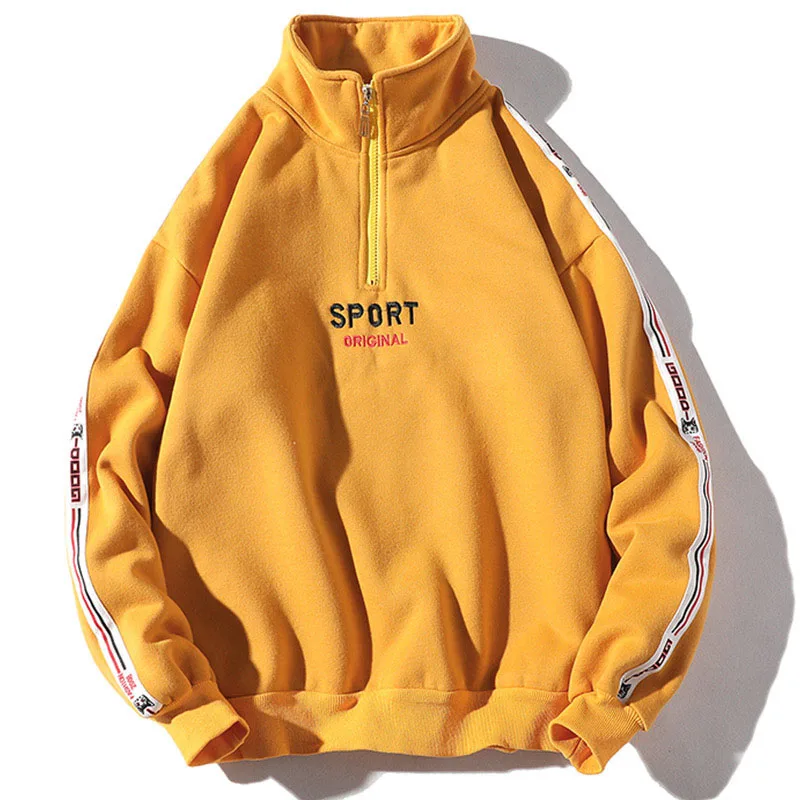

Male Hip Hop Sweatshirt Letter Half Zipper Sweatshirts Couple Pullover Fashion Long Sleeve High Street Streetwear Casual Autumn