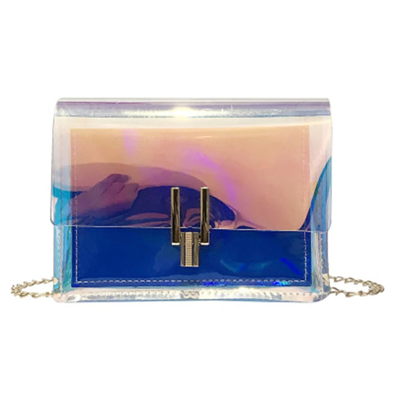 

AHCLY Women Laser Shoulder Crossbody Bags PVC Jelly Clear Bag Fashion Ladies Beach Handbags Clutch Female zipper Messenger Bag