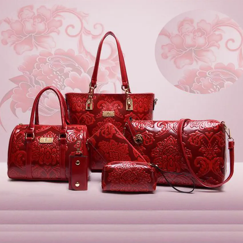 6PCS/Set Women Bag Vintage Chinese Style Pattern Composite Bag Luxury