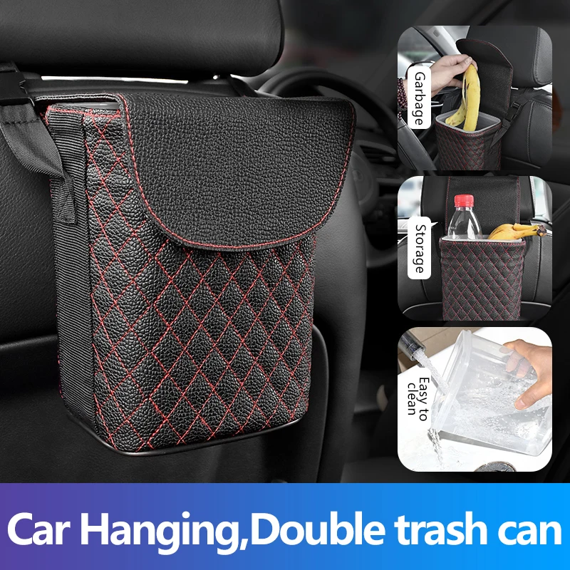 

AIKESI Leather Car Trash Bin Auto Organizer Storage Box Car Trash Can Rubbish Gargage Holder Automobile Storage Car Accessories