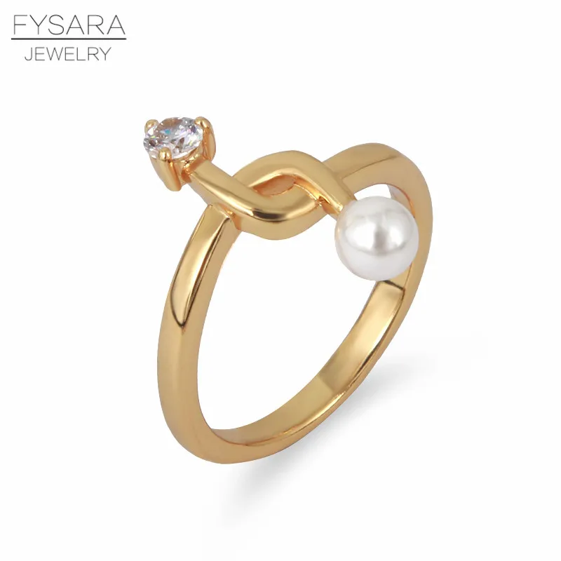 

FYSARA Simulated Pearl & AAA Crystal Rings For Women Love Knot Rings Charm Jewelry Luxury Brand Cross Intersect Finger Ring