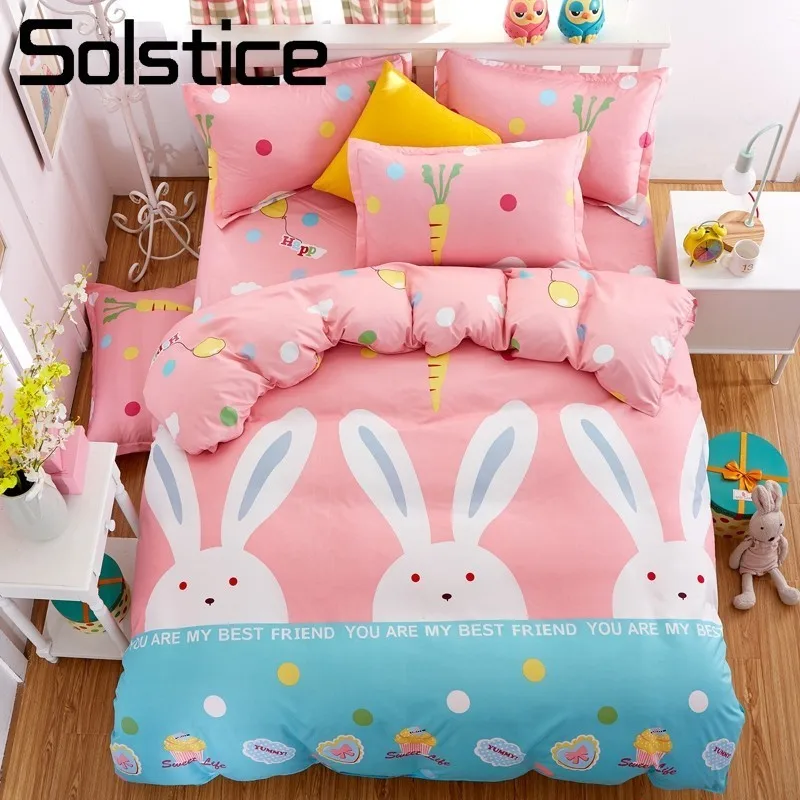 Solstice домашний текстиль милый кролик розовый постельное белье для детей подростков Комплект постельного белья для девочек двойной полный размер пододеяльник наволочка простыня