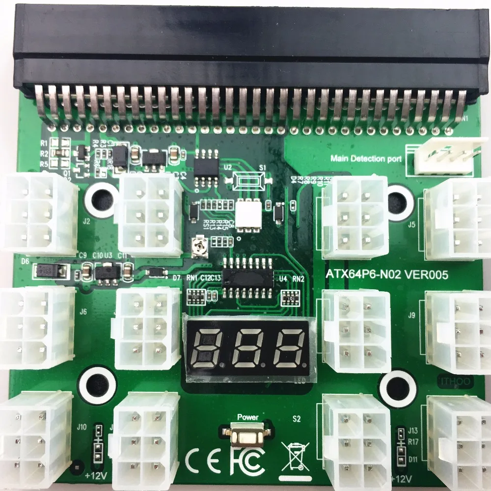 Бесплатная доставка 1200 Вт 750 Вт DPS-1200FB/QB 12 В 10 * 6PIN Мощность Breakout совета адаптер для GPU добыча ethereum 6-контактный адаптер для psu