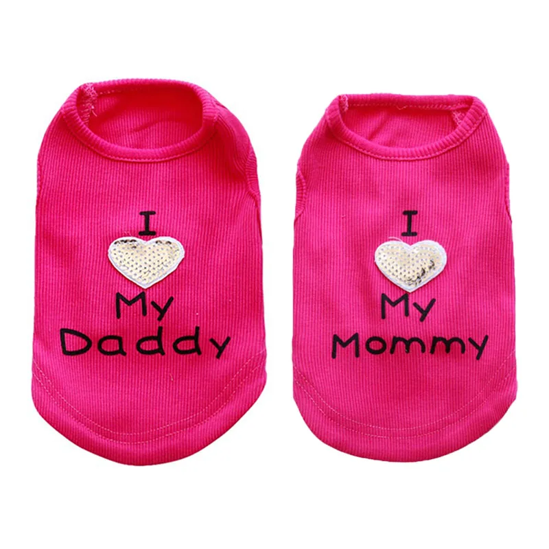 Sqinans 1 шт. I Love My DAD Mommy Одежда для собак XXS/XS/S/M/L рубашка щенка украшенная сердечками