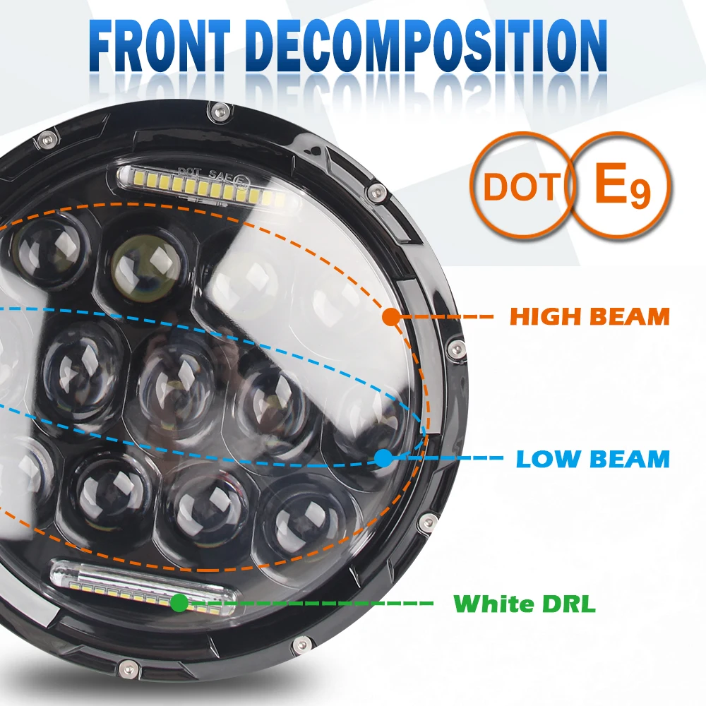  CO LIGHT 7inch Round Led Headlight High Low Beam 75W 35W Halo Angle Eye DRL Led Headlamp for Niva J - 32968175593