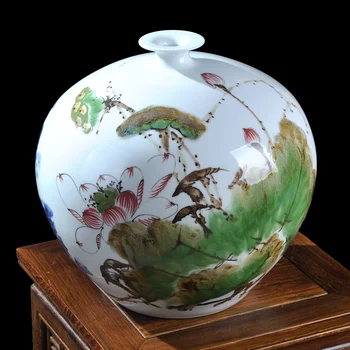 

Jingdezhen ceramics masters painted colorful lotus rare vase Chinese living room table decoration pomegranate