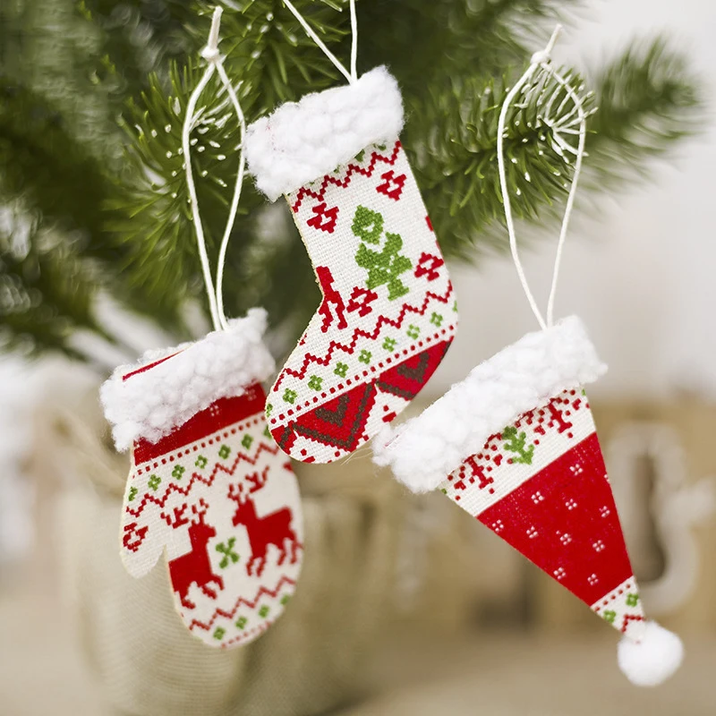 1pc Christmas Sock Pendant Cloth Hat Christmas Tree Drop Ornaments New