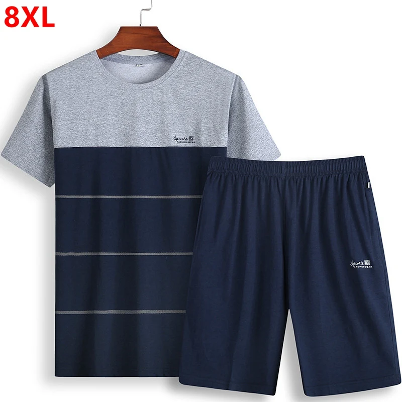 

Summer large size thin section short-sleeved fat loose casual T-shirt fat shorts plus fertilizer XL sports suit male
