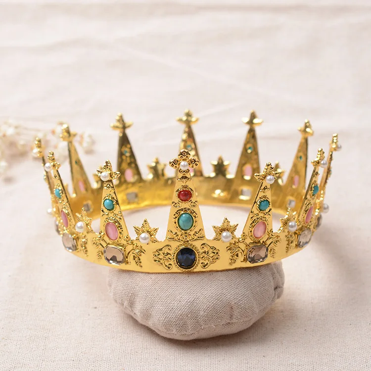 

Luxurious baroque crown rhinestone tiara women golden hair jewelry crystal pearl bridal hair ornaments party accessories