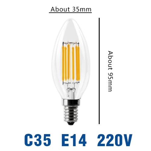 Светодиодный ламп накаливания E27 E14 Винтаж Эдисон лампы с регулируемой яркостью COB 220V Ретро Свеча светильник земной шар люстра светильник ing домашний декор - Испускаемый цвет: C35 Bulb E14 220V