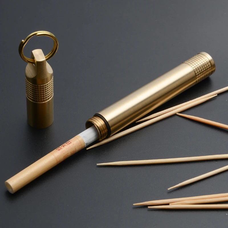

Brass Seal Bottles Waterproof Canister Keychain Medicine Toothpick Bottle Outdoor Camping Tool