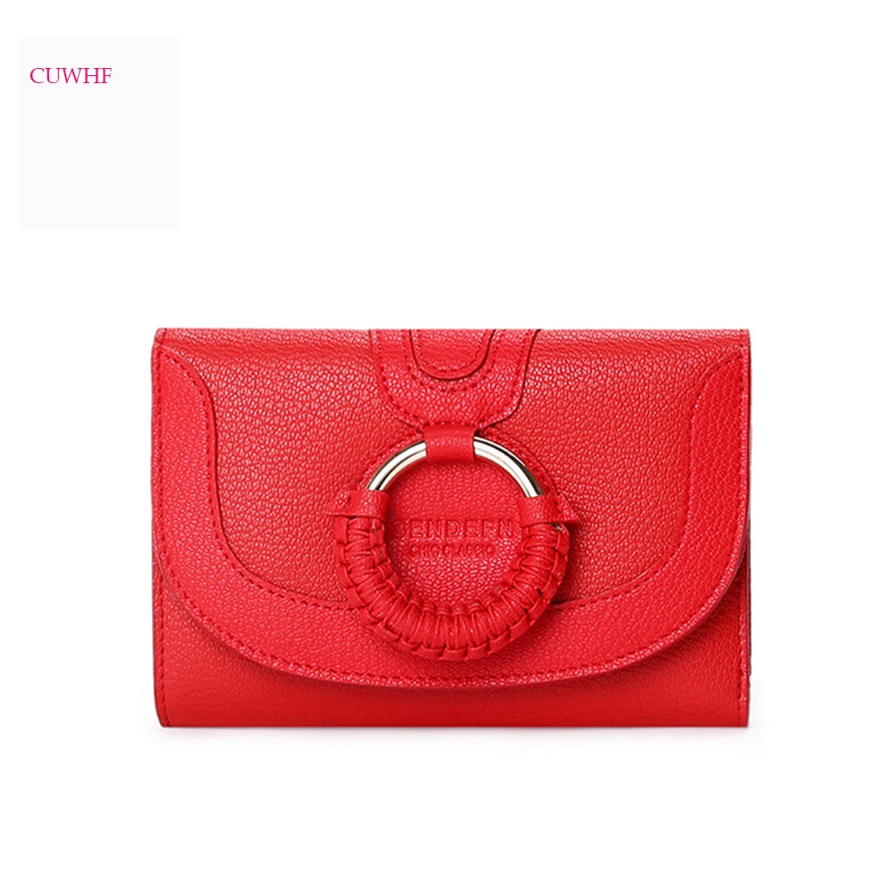 

CUWHF Fashion new personality woven leather Lady Wallet Short Women Wallets Mini Money Purses Small Fold Purse Cute red wallet