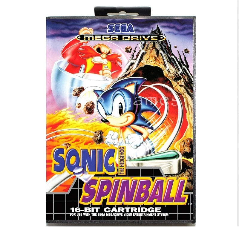 Sonic Spinball US Sticker with Box for 16 bit Sega MD Game Card for Mega Drive for Genesis Video Console