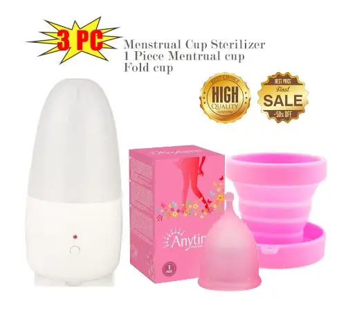 Набор портативный Менструальный стерилизатор чашки, сливные клапаны менструальные чашки Складная чашка для ухода за здоровьем ультрафиолетовая дезинфекция УФ-светильник - Цвет: 1 Set for 3 piece PK