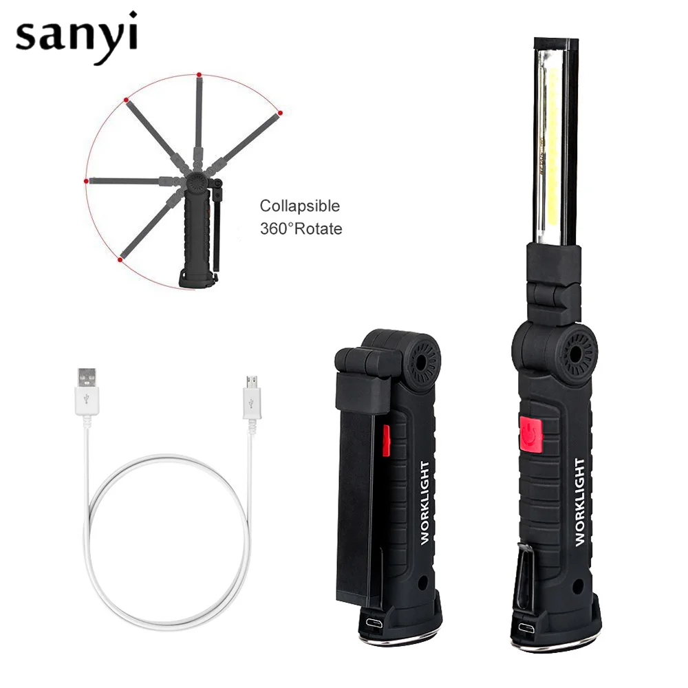 

2PCS/lot Portable 5 Mode COB Flashlight Torch Rechargeable LED Work Light Magnetic COB Lanterna Hanging Hook Lamp For Camping