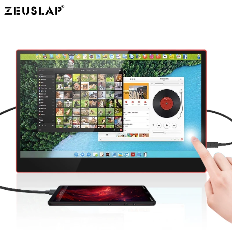 ZEUSLAP USB-C HDMI 1080P HDR 10 Ponit сенсорный портативный экран монитор для игр хост, Thunderbolt type C телефон и ноутбук