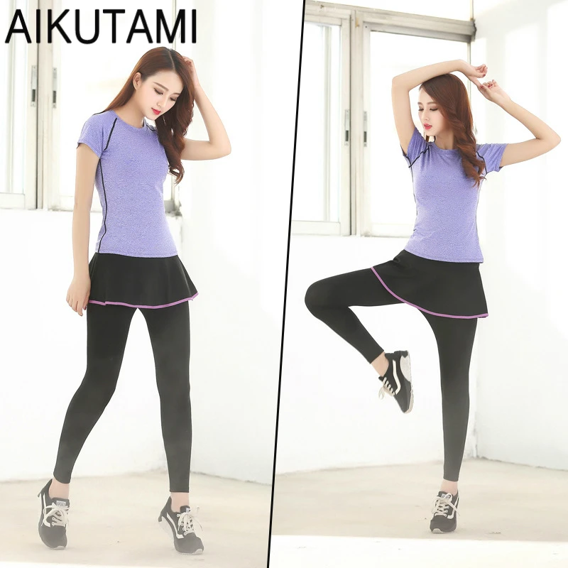 

Womens Tennis Skorts Set Sport Skirt+Shirts Suit Quick-drying Breathable Elastic Fitness Running Badminton Skirt Skorts Ladies