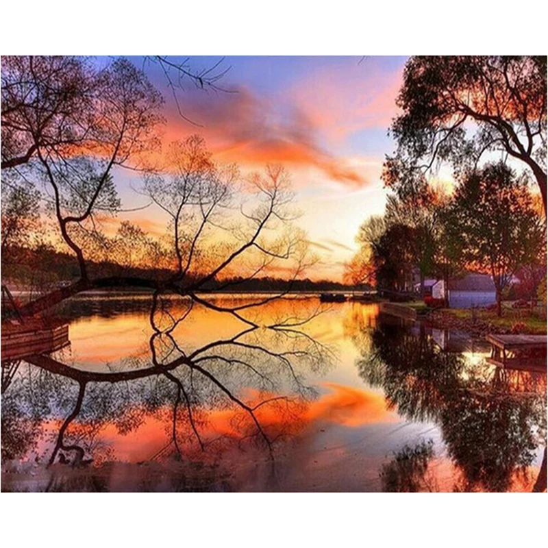 Diy Diamond Painting Kits Needlework Full Embroidery Cross Stitch Sunset Lake Modern Landscape ZH | Дом и сад