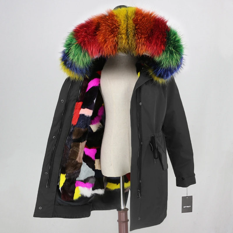 OFTBUY, пальто из натурального меха норки, водонепроницаемая длинная парка, зимняя куртка для женщин, натуральный мех енота, капюшон, съемная верхняя одежда, Толстая теплая