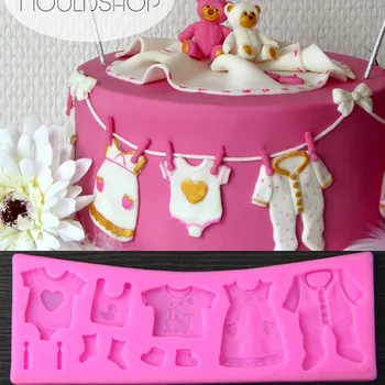 

luyou1 pcs Lovely Baby Clothes Silicone Fondant Mold DIY Cupcake Chocolate Candy Pastry Mold Christmas Cake Decorating Tools FM0