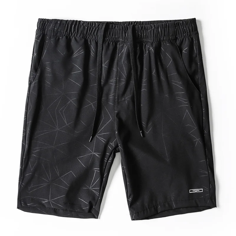 Летние Для Мужчин's Пляжные шорты модный принт узор Повседневное быстросохнущие брюки мужские бермуды прямые шорты, брюки бренд - Цвет: Черный
