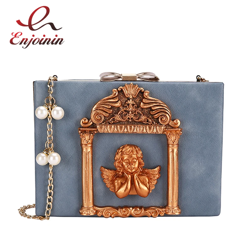 Caixa de Estilo Bolsa de Ombro das Senhoras Bolsa do Partido Bolsa de Embreagem do Sexo Moda Anjo Subiu Pérola Cadeia Tote Bolsa Crossbody pu Feminino