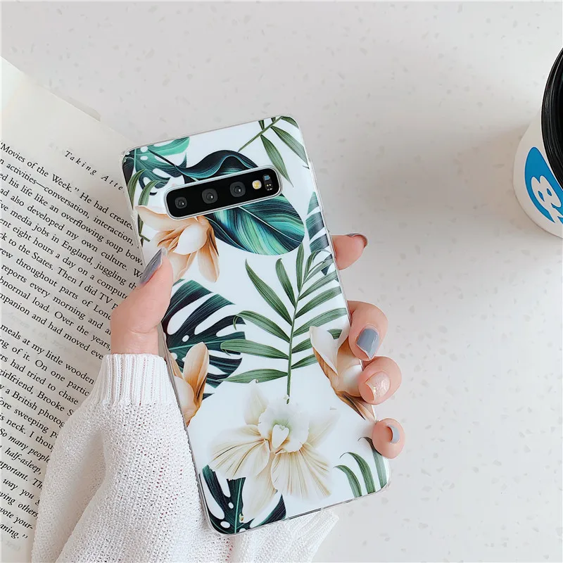 Чехол FLYKYLIN Art Leaf Flower для Samsung Galaxy S8 S9 S10 Plus S10e задняя крышка на IMD силиконовый чехол для телефона с подставкой