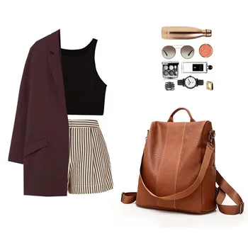 

Hot High Quality PU Leather Backpack Women Patchwork Casual Anti-Theft Backpacks SMA66