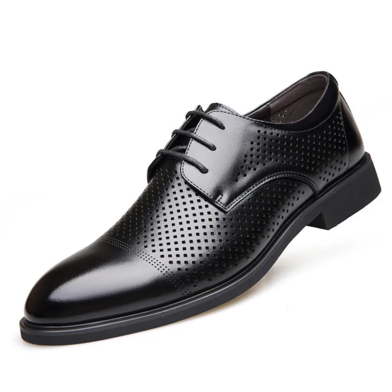 Lace Up Summer Cow Split Hollow Breathable Height Increasing Mens Formal Dress Elevator Shoes Get Taller 5 Cm For Wedding Party huismerk kopen in de aanbieding