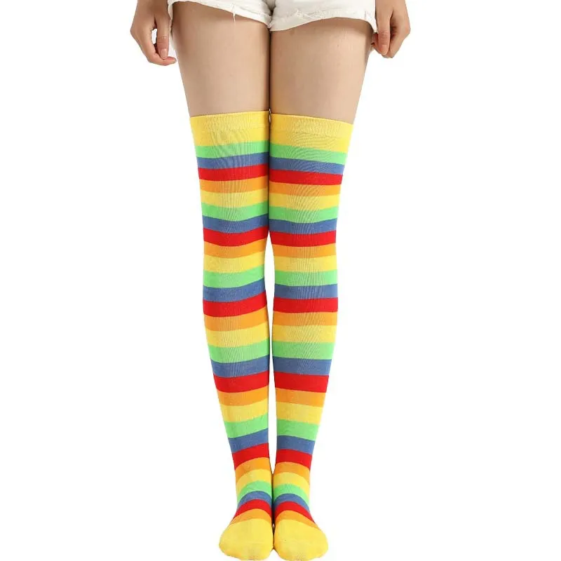 

KingDeng Woman Over The Knee Stockings Leg Wraps Designer Compression Long Rainbow Thigh High Stockings Stripe Harajuku