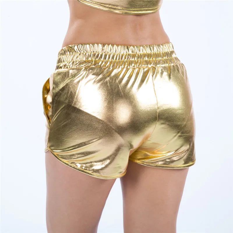 YSDNCHI Новый PU кожаные шорты летние шорты эластичный пояс Высокое качество Золотой пляж Повседневное шорты из искусственной кожи серебро Bling