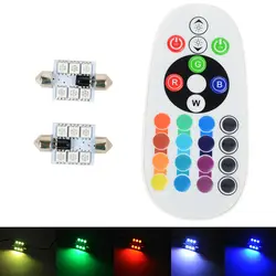 2 предмета автомобиля Подсветка салона RGB светодиодная гирлянда 36 мм 5050 SMD светодиодный с удаленным Управление многоцветный плафон лампы