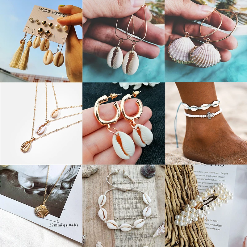 

Pearl Sea Shell Earrings For Women Gold Color Trendy Metal Shell Cowrie Statement Dangle Earrings 2019 New Summer Beach Jewelry