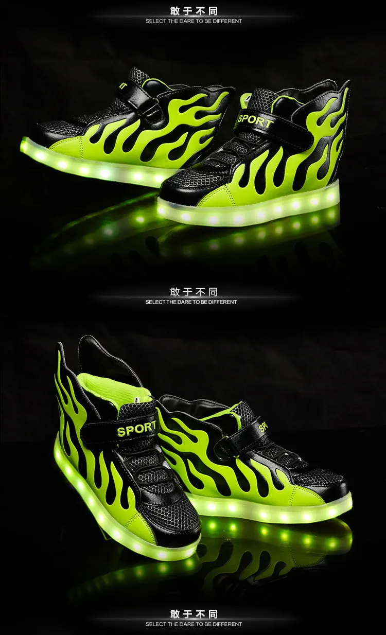 Модная детская обувь для мальчиков и девочек; светящаяся обувь с подсветкой и зарядкой от USB; Размеры 25-37; обувь на липучке; Светящиеся кроссовки с подсветкой; детская обувь