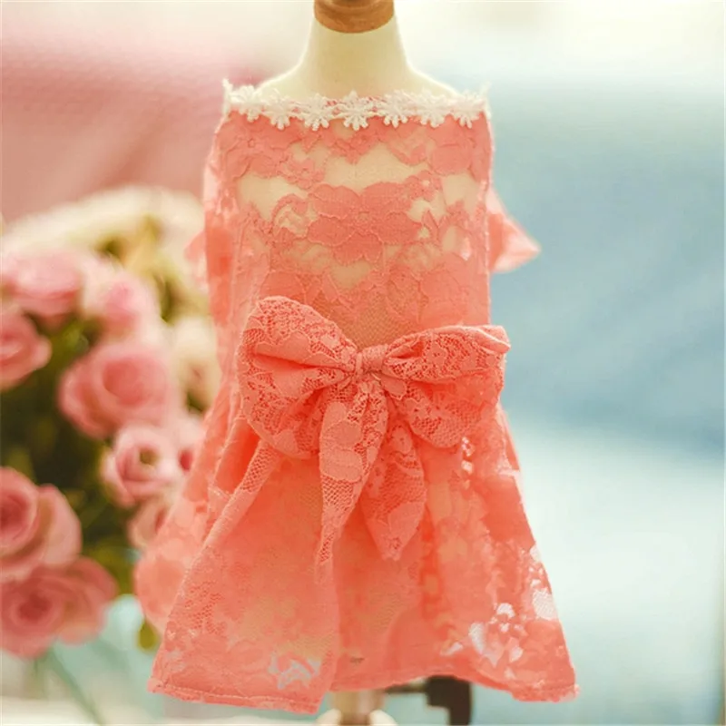 Платье в стиле принцессы для собаки, кружевные платья с бантом для маленьких собак, летняя одежда для собак, XS-XXL, 5 цветов, розовый/красный костюм для собаки, свадебное платье T3