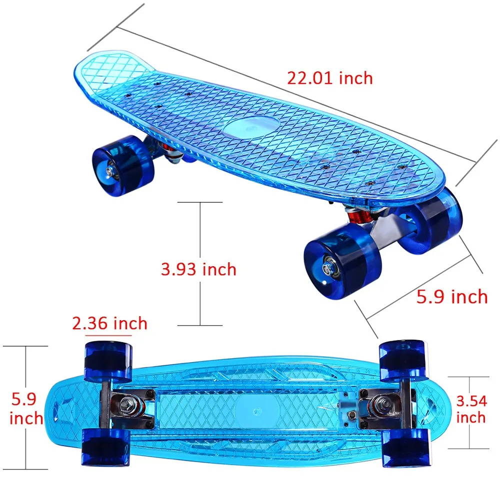 CL-402, четырехколесный скейтборд, прозрачный светодиодный скейтборд в морском стиле, 22 дюйма, ретро Круизер, лонгборд