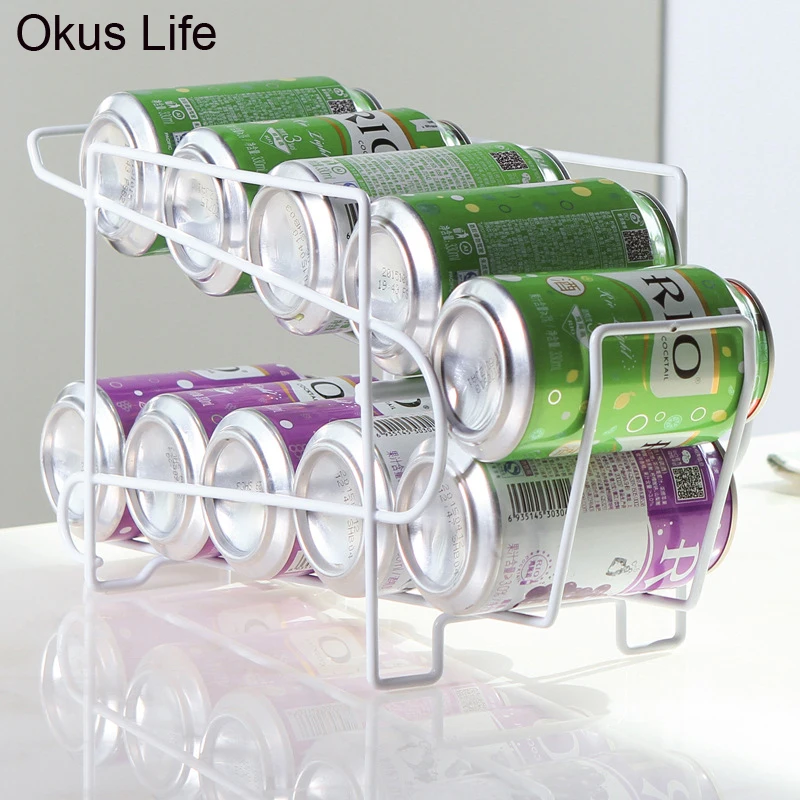 

New Kitchen Refrigerator Fresh Drink Beer Cola Cans Storage Rack Solid Double-layer Finishing Shelf Beverage Cans Organizer Rack