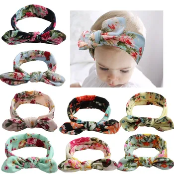 

Print Flowers Girls Headband Rabbit Bow knot Ear Hairband Turban Knot Head Wraps baby Girls Clothing Accessories