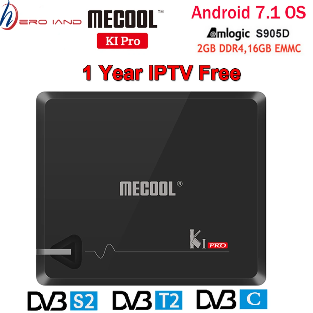 

MECOOL KI PRO DVB Android 7.1 smart TV Box DVB-T2/DVB-S2/DVB-C Amlogic S905D Quad 2GB+16GB Set Top Box K1 PRO box Add 1Year IPTV