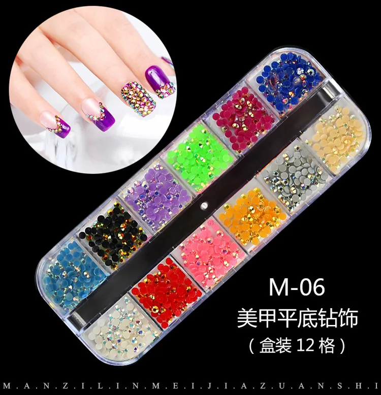 12 цветов/набор, стразы для дизайна ногтей, мини хлопья, кристалл, бриллиант, золото, серебро, синий, плоский задник, стразы, разные размеры, украшение для ногтей, MZ046