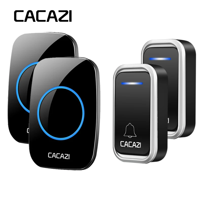

CACAZI Smart Wireless Doorbell Waterproof LED Intelligent Battery Button Remote 300M 38 Chime 3 Volume Calling Door Bell EU Plug