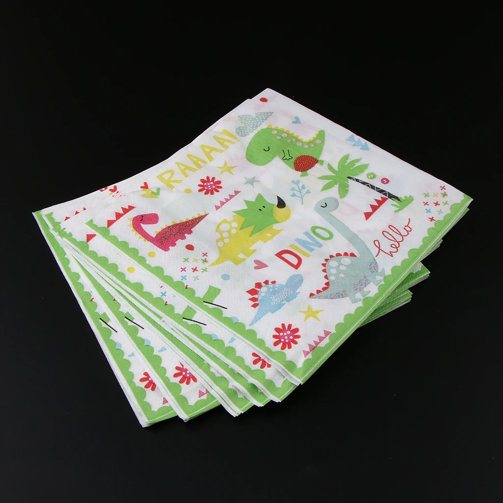 20 Pieces Lovely Cartoon Dinosaurs Napkin Birthday Party Table Decoration Kids Favorite DIY Paper Ornament 
