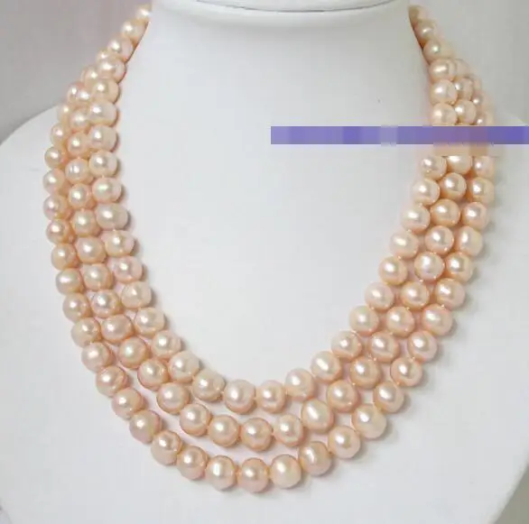 

FREE SHIPPING>>>@@ > 3413 3strands pink round pearls necklace