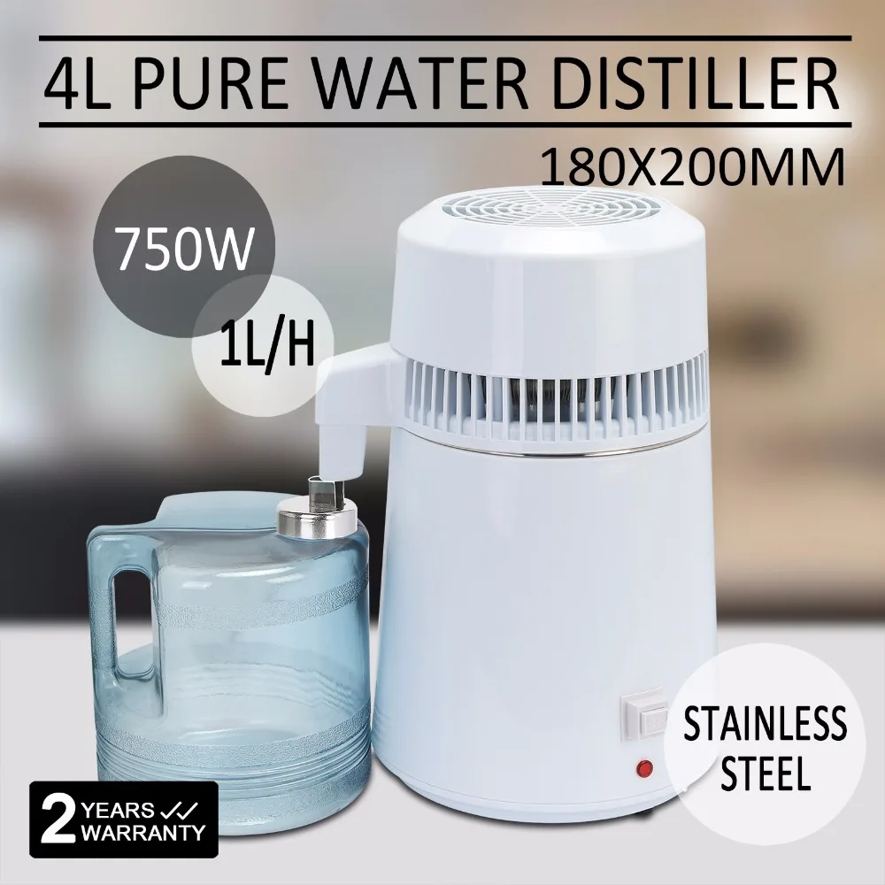 WATER DISTILLER PURIFIER 4L DENTAL TOOL OFFICE STAINLESS STEEL INTERNAL